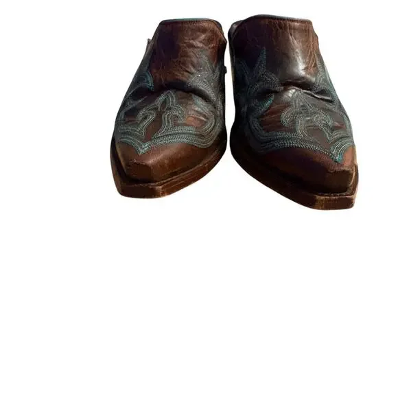 Old Gringo Leather Made In Mexico Brown w/ Teal Detail Western Style Mules sz 8 - Picture 10 of 14